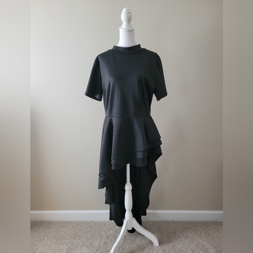 Black High Low Peplum Short Sleeve Dress - Size XL